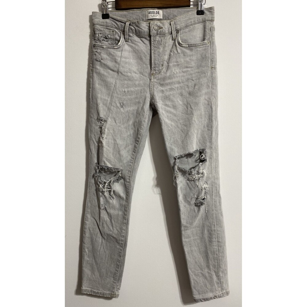AGOLDE Jeans Women's 26 Gray Grey High Rise Ankle Skinny Stretch Distressed
